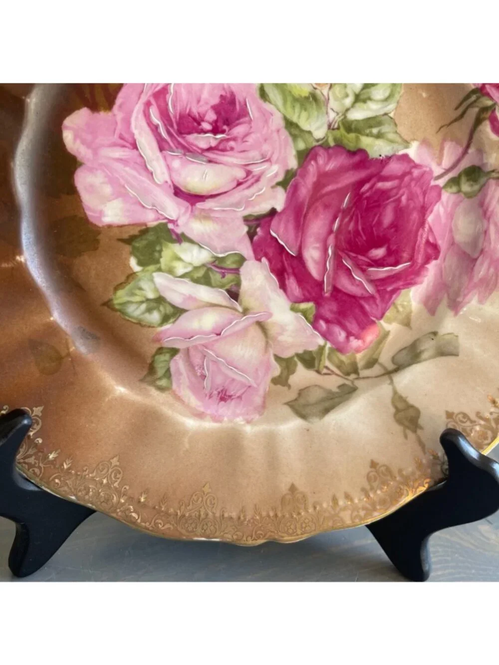 Atq Carl Tielsch Altwasser Germany Plate Hand Painted Roses Gold Gild #27361 31